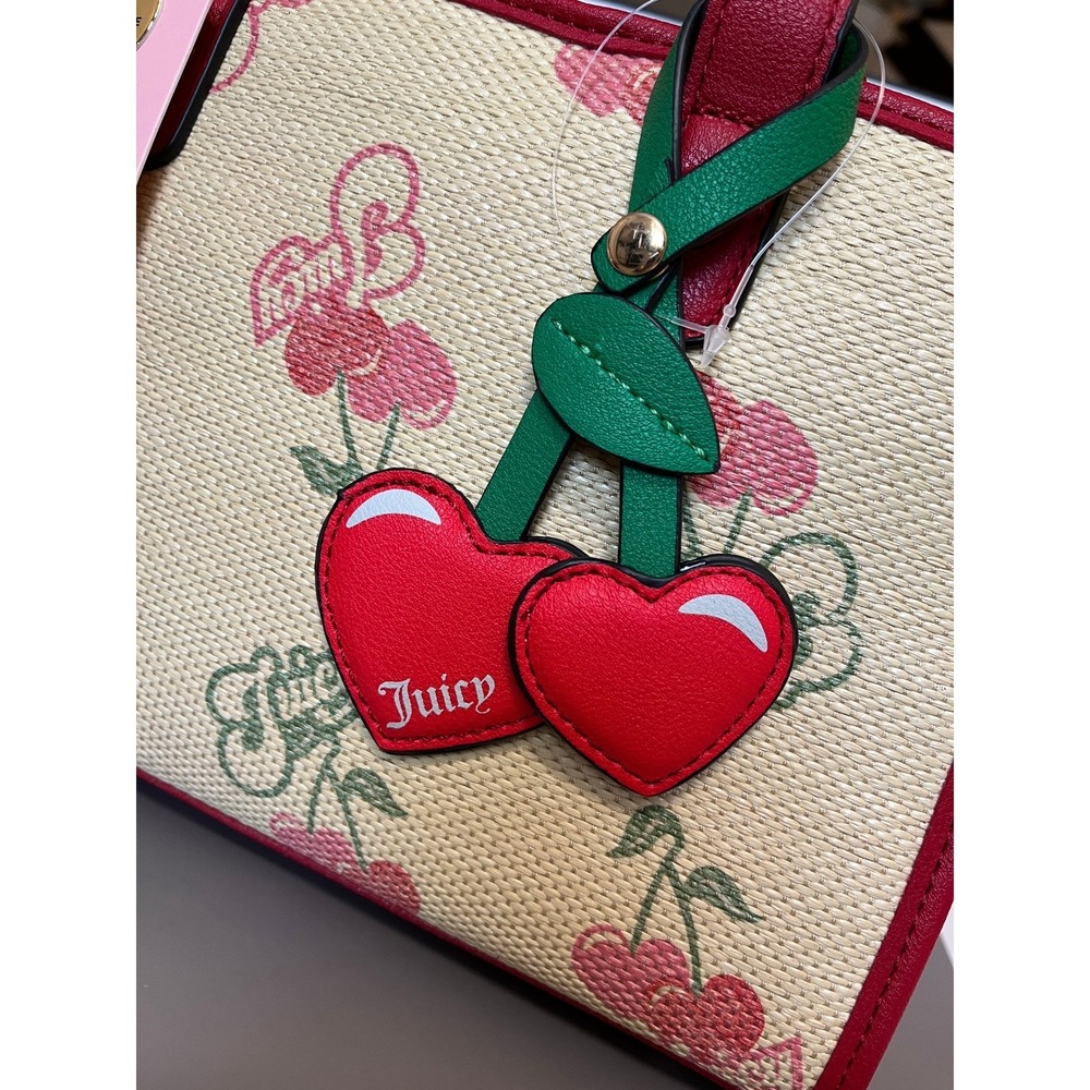 Juicy Couture Paradise Satchel Red Cherry Print Woven Straw Crossbody Bag NWT - Picture 5 of 12